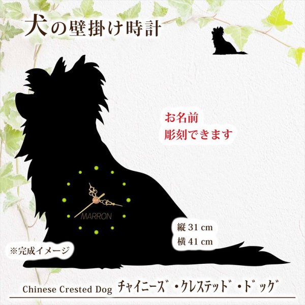画像1: 犬の時計 チャイニーズ・クレステッド・ドッグ／０５ 《名入れ彫刻可》 (1)